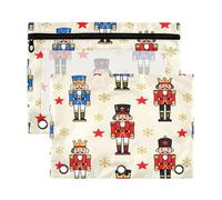Ringing Binder Pocket with Clear Window Childish Cartoon Nutcracker Soldiers Pattern Zipper Pencil case with Zipper Reinforced Grommets 3 Ringing Zipper Binder for Classroom School Office