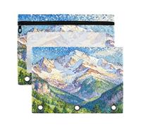 Ringing Binder with Clear Window Pencil case 3 Ringing French Famous Montain Dot Pattern Big Capacity Pocket folders for 3 for Office Supplies 2 PCS