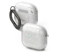 Ringke Air Compatible with Airpods 4 Case, Sparkle Bling Transparent Soft Flexible Shockproof Anti-Scratch Slim Fit Protective Cover for Wireless Charging with Carabiner - Glitter Clear