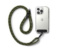 Ringke Holder Link Strap with Black Nylon Tag, Adjustable Crossbody Polyester Rope Lanyard Compatible with Universal Smartphone Case - Khaki & White