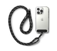 Ringke Holder Link Strap with Black Nylon Tag, Adjustable Crossbody Polyester Rope Lanyard Compatible with Universal Smartphone Case - Black & White