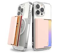 Ringke Magnetic Side Slot Card Holder [Compatible with MagSafe Wallet] Detachable Lightweight ID Credit Card Sleeve Attachment Phone Wallet - Peach Pink