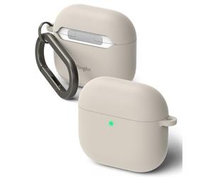 Ringke Silicone Compatible with AirPods 4 Case, Soft Feeling Liquid Silicone Anti-Scratch Shockproof Oil Smudge Proof Protective Cover with Keychain Carabiner for AirPods 4th Generation - Stone