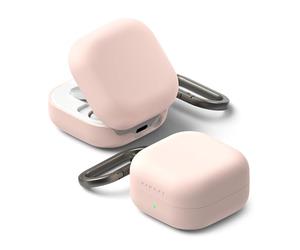 Ringke Silicone for Samsung Galaxy Buds 4 Pro / 4 Case with Carabiner [Soft Premium Liquid Silicone] Oil & Smudge Resistant, Slim Shockproof Protective Cover - Pink Sand