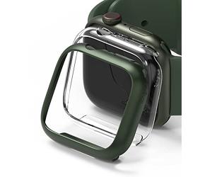 Ringke Slim Case [2 Pack] Compatible with Apple Watch Series 9/8/7 (45mm), Bezel [Frame Only] Premium PC Hard Thin Cover - Clear & Deep Green