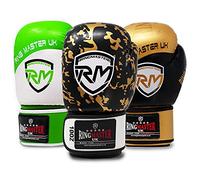 RingMaster Boxing Gloves Bag Punch Focus Mitts Training MMA Sparring Martial Arts kickboxing (Black-Gold Patterned, 14oz)