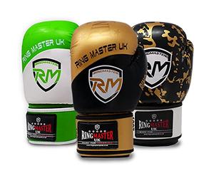 RingMaster Boxing Gloves Bag Punch Focus Mitts Training MMA Sparring Martial Arts kickboxing (Gold-Black, 16oz)