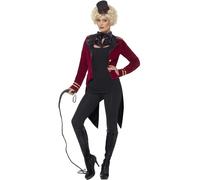 Smiffys Ringmaster Costume, Red with Jacket, Collar & Mini Top Hat, Circus Fancy Dress, Adult Dress Up Costumes