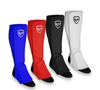 RingMaster Elastic Shin Instep Pads Leg Foot Guard Kickboxing Karate MMA Thai Martial Arts Training (Pair) (Large, Blue)