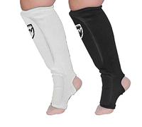 RingMaster Elastic Shin Instep Pads Leg Foot Guard Kickboxing Karate MMA Thai Martial Arts Training (Pair) (Medium, White)