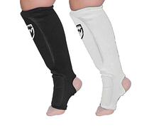 RingMaster Elastic Shin Instep Pads Leg Foot Guard Kickboxing Karate MMA Thai Martial Arts Training (Pair) (Medium, Black)