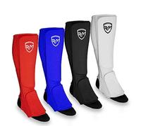 RingMaster Elastic Shin Instep Pads Leg Foot Guard Kickboxing Karate MMA Thai Martial Arts Training (Pair) (Large, Red)