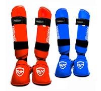 RingMaster Karate Shin Pads Instep Guard Martial Arts WKF Styled Leg Protector (Red, Small)