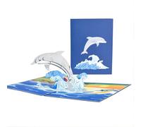 RINGO 3D Pop Up Dolphin Card - Jumping Dolphin Over Waves Design - Handmade Ocean Greeting Card with Blue Cover and Envelope - Perfect for Birthday, Congratulations, or Summer Gift