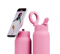 RINGO PRO Insulated Water Bottle, Magnetic Phone Tripod Mount, Pink, 32 oz