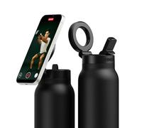 Ringo Pro Stainless Steel Water Bottle with Rotating Magnetic Holder for Smartphone, 24 oz, Black