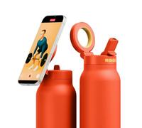 Ringo Pro Stainless Steel Water Bottle with Rotating Magnetic Holder for Smartphone, 24 oz, Orange