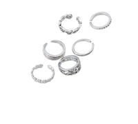 Rings Alt Toe Fashion 6Pcs/Set Flower Rings Women's Foot Hollow Retro Other Friendship Rings for 4 (Silver, One Size)