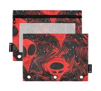 Rings Binder with Clear Window Black and Red Cartoon Evil Aliens Gothic Pencil case with Zipper in Assorted Colors 3 Rings Pencil case for Classroom School Office Supplies Multicolored 2