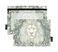 Rings Binder with Clear Window Fierce Green Lion Flower Pencil case Organizer Big Capacity Pencil case 3 for Classroom School Office Supplies Multicolored 2 PCS