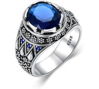 Rings, Created Sapphire Ring for Men, 925 Sterling Silver Oval Gemstone Men's, Blue Band Gift