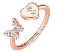Rings Curtain Rod Silver Initial Letter Alphabet Rings AZ Silver and Gold Crystal Adjustable Finger Ring for Women Girls Jewellery Rings Wedding Rings, one size, Steel, No Gemstone