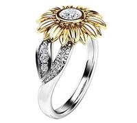 Rings Floral Silver Sunflower Round Tone Gold Two Women's Ring Rings