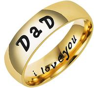Rings for Fathers Day, Stainless Steel Gold Plated Fashion Simple Wedding Band Personalized Engraved I Love You Ring Jewelry School Graduation Ring Birthday Gift for Men DadDurability