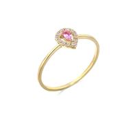 Rings for Girlfriend, Womens Rings Vintage Hollow Waterdrop Pink Sapphire with Moissanite Gold 14K Yellow Gold Size K 1/2