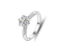 Rings for Her, Gothic Engagement Ring Classic 6 Prong 1ct Round Moissanite 9K White Gold Size O 1/2
