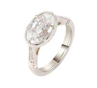 Rings for Her, Promise Ring to Myself with White Oval Shape Moissanite 1ct 14K White Gold Size O 1/2