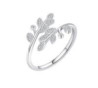 Rings for Me, Anniversary Rings for Women Leaf with Round Shape Moissanite 14K White Gold Size M 1/2
