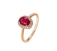 Rings for Me, Cute Ring for Women Elegant with 0.9Ct Oval Shape Ruby and Diamond 9K Rose Gold Size S 1/2