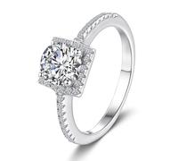 Rings for Me, Dainty Silver Rings Square and Round with 1ct Moissanite 14K White Gold Size R 1/2