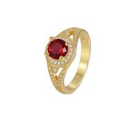 Rings for Me, Gold Promise Rings Halo with Red Round Shape Lab Created Ruby 18K Yellow Gold Size N 1/2