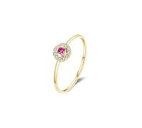 Rings for Me, Gold Wedding Band for Women Geometry Inlaid Stones with Rose Red Princess Shape Ruby 14K Yellow Gold Size I 1/2