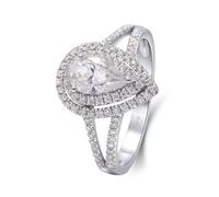 Rings for Me, Ladies Wedding Bands White Gold 14K Water Drop with 1ct Moissanite Size P 1/2