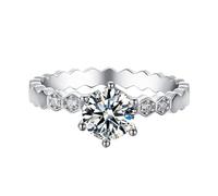 Rings for Me, Matching Promise Rings 6 Prongs Round with 2ct Moissanite Silver 14K White Gold Size I 1/2