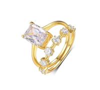 Rings for Me, Moissanite Rings Bridal Set 2 Ring Set with Rectangular Shape 3.5ct Moissanite 9K Yellow Gold Size I 1/2