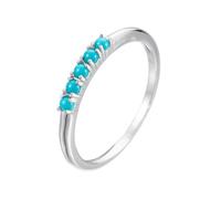 Rings for Me, Plain Wedding Ring with Blue Green Round Shape Turquoise 18K White Gold Size K 1/2