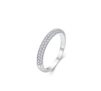 Rings for Me, Promise Ring Dainty Stackable Double Row Design with Round Moissanite 18K White Gold Size N 1/2
