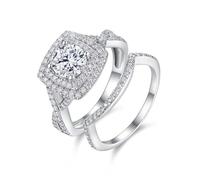 Rings for Me, Promise Ring to Self 2 Rings Set with 4-Prong Round Moissanite 1ct Silver 9K White Gold Size M 1/2