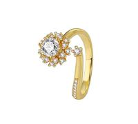Rings for Me, Promise Rings for Her Gold Flower with Round Shape Moissanite 9K Yellow Gold Size O 1/2