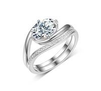 Rings for Me, Rings for Women Knuckle Wavy 2 Ring Set with Oval Shape 1.75ct Moissanite 18K White Gold Size K 1/2