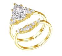 Rings for Me, Rings for Women Marriage 2 Ring Set with Pear Shape 2ct Moissanite 18K Yellow Gold Size P 1/2