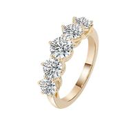Rings for Me, Vintage Engagement Ring Set with White Round Shape Moissanite 18K Yellow Gold Size I 1/2