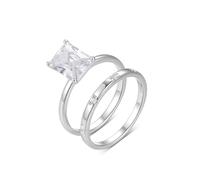 Rings for Me, Vintage Engagement Rings 2 Ring Set with Rectangular Shape 3ct Moissanite 9K White Gold Size P 1/2