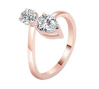 Rings for Me, Women Wedding Ring Polished with 0.4Ct Round and 0.8Ct Pear Shape Moissanite 14K Rose Gold Size R 1/2
