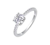 Rings for Me, Women's Promise Rings Thin Eternity Ring with Round Moissanite 2ct Silver 14K White Gold Size K 1/2