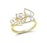 Rings For Women Genuine Delicate White Flower Butterfly Fine Jewelry Handmade Enamel